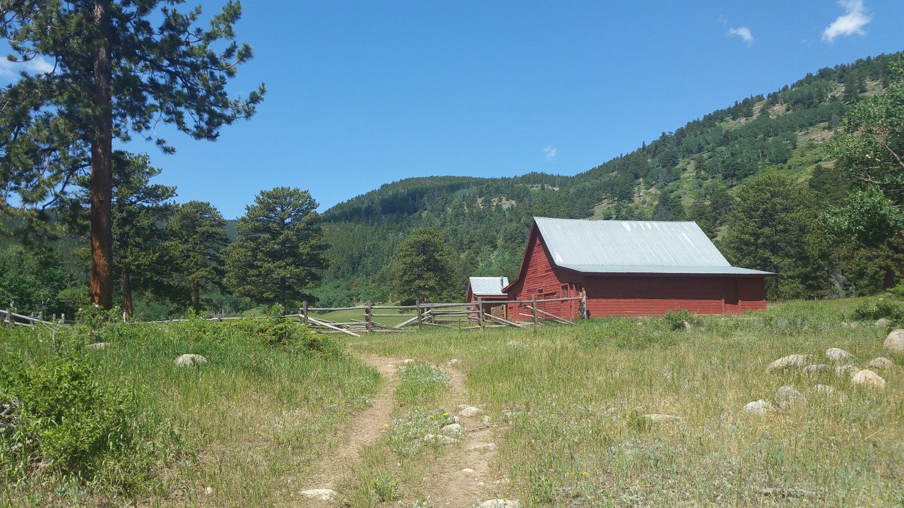 A view of an old ranch building at Caribou Ranch Open Space in Boulder County Colorado.