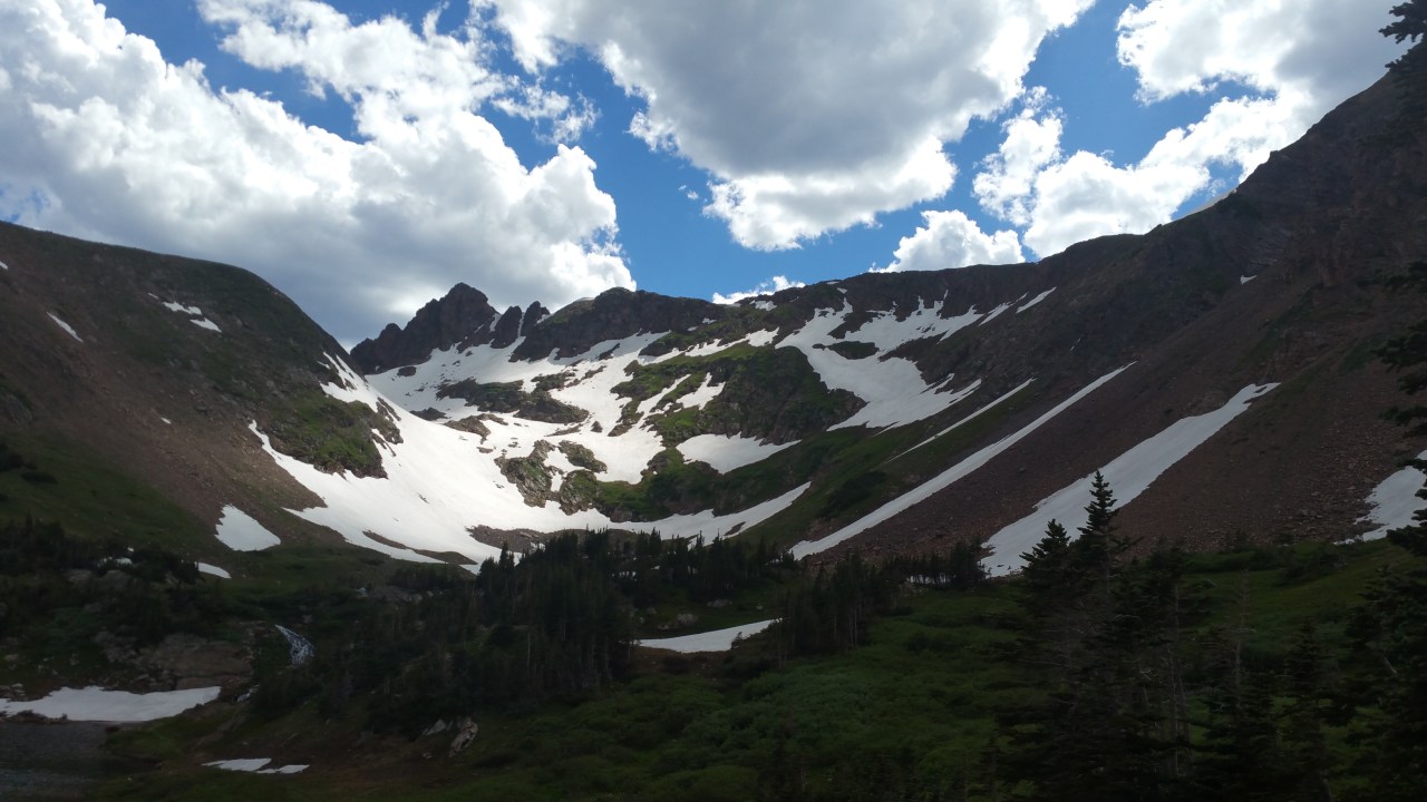 The Continental Divide still has some snow, even in the summer.