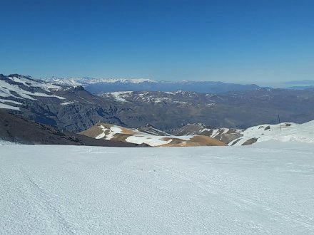 A view of the Andes Mountains from the top of a ski run known as Shake at Valle Nevado in Chile.