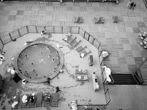 The hot tub at Valle Nevado as viewed from above.