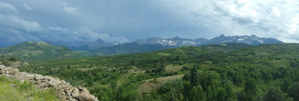 A panoramic view of the San Juan Mountains in Ouray County